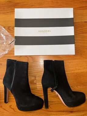 Aquazzura Black Suede Platform Ankle Booties